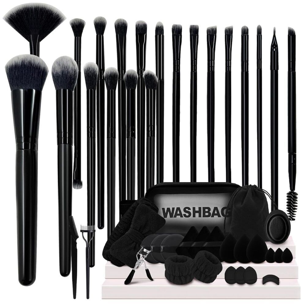 48Pieces Black Professional Premium Synthetic Make up Brushes With Makeup Sponge